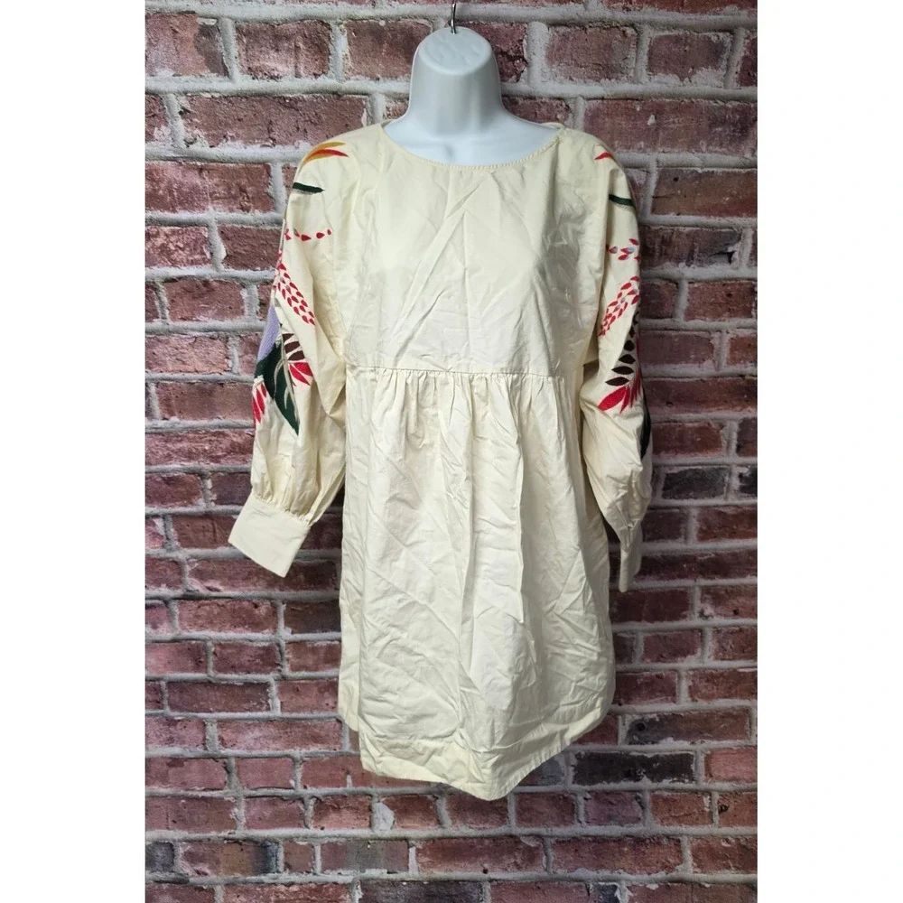 Women's FREE‎ PEOPLE Embroidered Floral Babydoll Mini Dress Size XS
